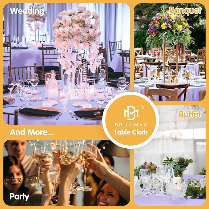 BRILLMAX 6 Pack Lavender Round Tablecloths 132 Inch - Circle Bulk Linen Polyester Fabric Washable Table Cloth Cover for Wedding Reception Banquet Birthday Party Buffet Restaurant