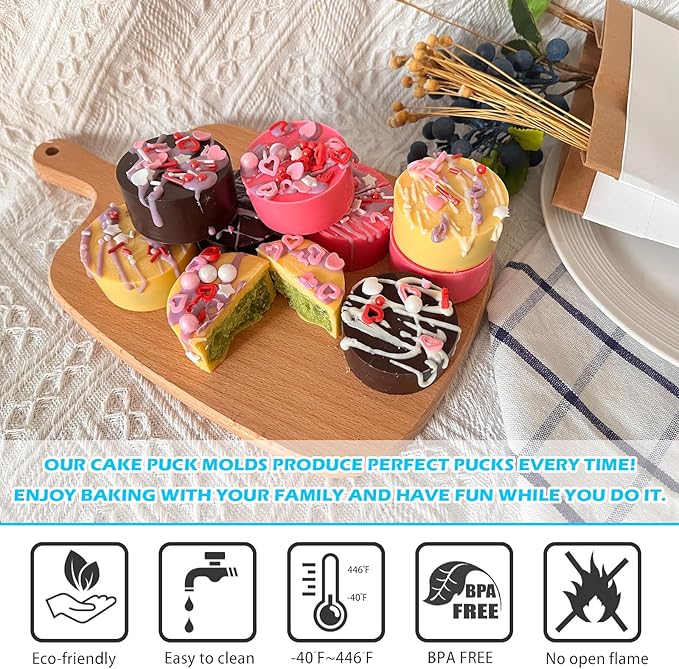Cake Puck Mold Set,SAGOOITS 2 Different Sizes Chocolate Covered Cake Silicone Molds, 24-Cavity and 12-Cavity Round Cake Pop Molds with 2 Spatulas for DIY Cake Cores, Chocolate Desserts,Cakepucks