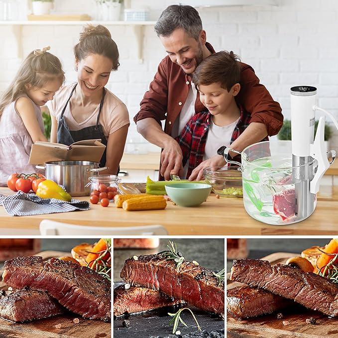 SUSTEAS Sous Vide,1200W Sous Vide Cooker with 15 Vacuum Bags Pump Recipe, Silence Sous Vide Machine Digital Timer Temperature Control, Immersion Circulator for Kitchen, IPX7, White