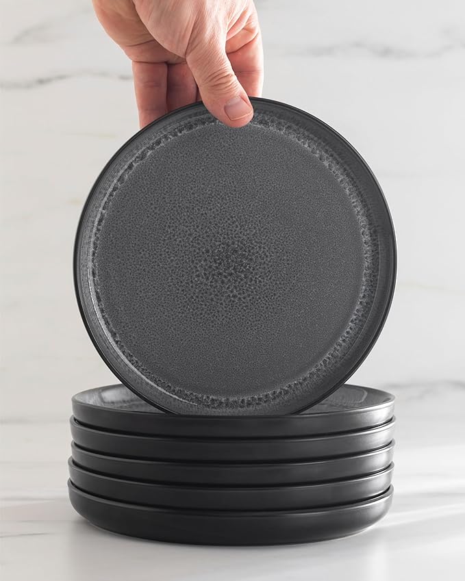 Stoneware Pasta Bowls Set of 8, Stylish dark gray Plates Ceramic, 7.7" Salad Bowl Set, Dishwasher and Microwave Safe Ceramic Bowl Plates, Salad Bowls, Large Soup Bowls…