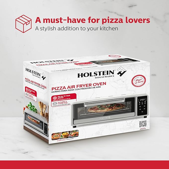 Holstein Housewares 12-Inch Pizza Air Fryer Oven – 600°F Countertop Convection Oven with Hot Air Technology for Baking, Frying & Roasting – Compact, Multi-Function, Energy-Efficient Design
