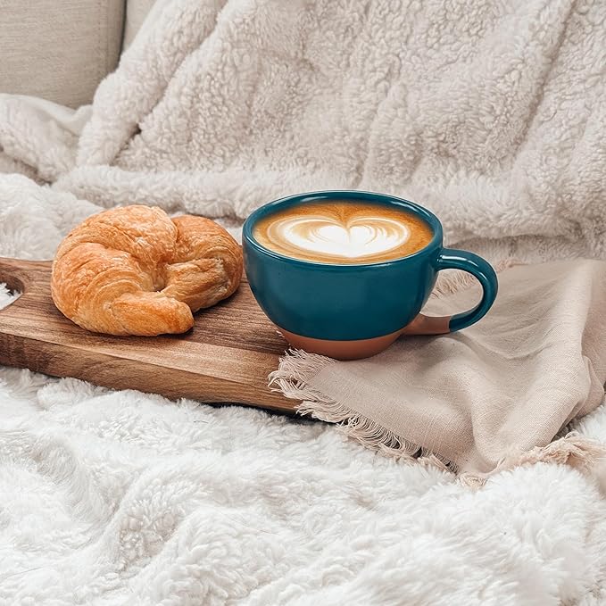 Mora Ceramic Latte Art Mug With Saucer - 10.5 oz, Round Bottom For Perfect Pours - Cafe Cups for Cappuccino, Espresso, Coffee, Tea etc - Porcelain Set for Baristas, Great Gift - Azure Blue