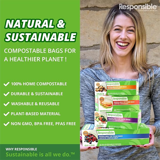 Certified Compostable SANDWICH Resealable Zip Bag, Extra Strength Food Bags, Made from Plant Materials (136 Pack)