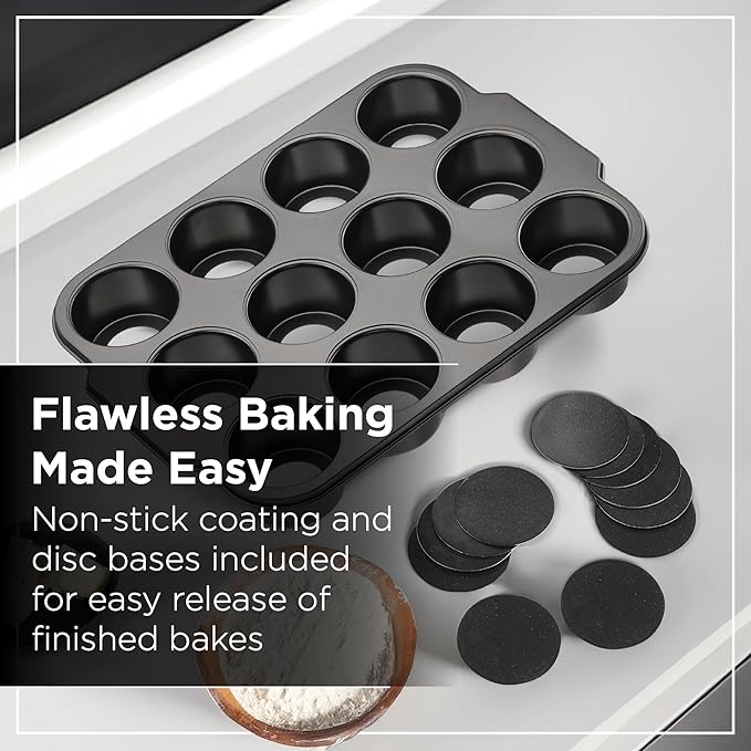 Wrenbury Pro Mini Cheesecake Pans Removable Bottom 12 Hole - Heavy Gauge Carbon Steel Non Stick Pan Loose Bottom Springform - 3 Inch Small Individual Cheesecakes Tin - PFOA Free