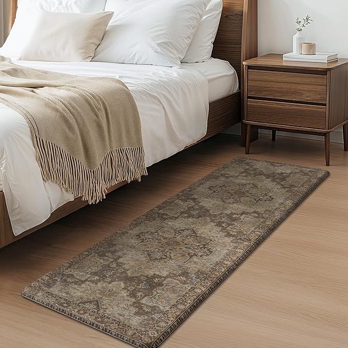 GENIMO Kitchen Mats for Floor, Washable Anti Fatigue Mat for Cushioned, 17.3"x59", Waterproof Kitchen Rugs, Non Slip Foam Comfort Standing Mat Rug for Home, Runner, Sink, Laundry, Rustic Brown