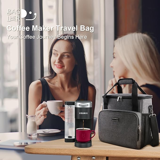 BAGLHER Coffee Maker Travel Bag Compatible with Keurig K-Slim, Keurig K-Supreme or Other Accessories, Portable Coffee Maker Case with Shoulder Strap for Travel, Grey