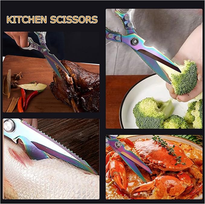 Heavy Duty Kitchen Scissors, Stainless Steel & Aluminum, Serrated Edge, Ambidextrous, Contemporary Style, Blade Color, Kitchen Shears