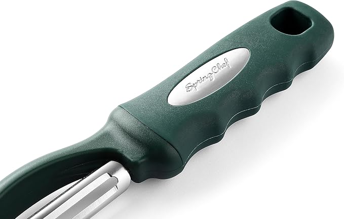 Spring Chef Professional Swivel Vegetable Peeler for Kitchen, Stainless Steel Potato Peeler with Comfortable Handle, Great for Apple, Veggie, Carrot, Cucumber - Dishwasher Safe - Pine Green