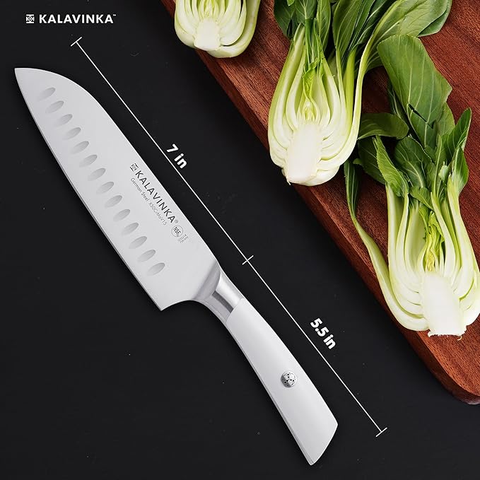 7 Inch Santoku Knife, German Stainless Steel, Razor Sharp Multipurpose Kitchen Knife with Balanced Handle and Gifted Sheath, Grilling Tools (SAMJNA)