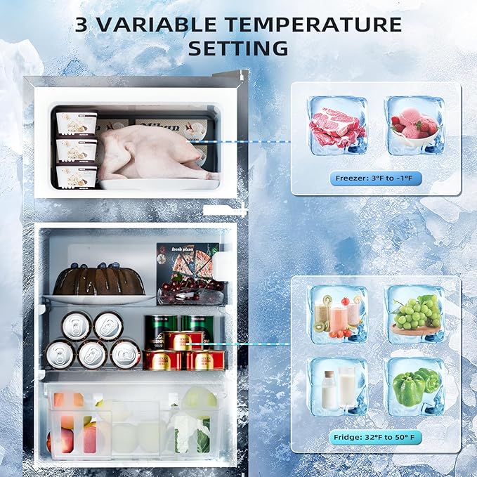 Antarctic Star 3.2 Cu.Ft,Mini Refrigerator with Freezer,Double Door Mini Fridge,Compact Refrigerator,Adjustable Thermostat,Mini Refrigerator for Bedroom/Office/Dorm/Kitchen(Silver)
