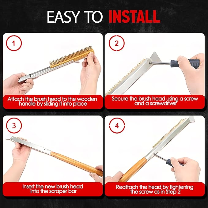 Pizza Oven Accessories, Pizza Oven Brush with Scraper, Pizza Stone Brush and Oven Cleaning Brush, Pizza Accessories and Supplies - 26INCH with Extra Head & Screwdriver