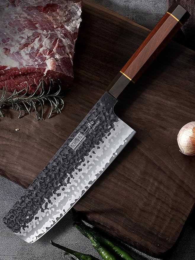 HOSHANHO 7 Inch Nakiri Knife, Japanese Hand Forged Asian Chopping Chef Knife, Professional Meat Vegetable Cleaver Kitchen Knife with Ergonomic Handle