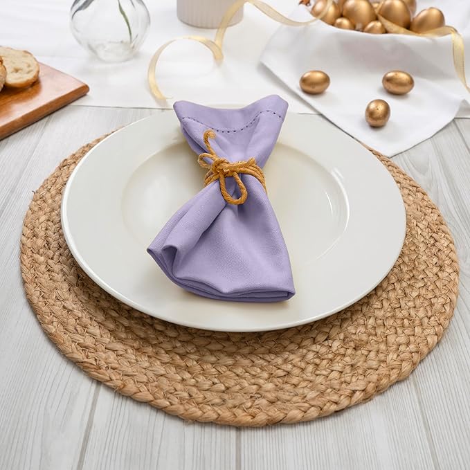 Blue Needles Set of 12 Hemstitch Linen Napkins 100% Cotton Lavender Cloth Dinner Napkins 18x18 inches, Soft, Reusable, Absorbent, Washable, Ideal for Fall Thanksgiving Events, Parties & Everyday Use