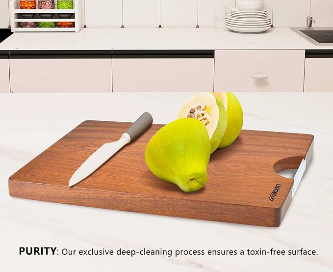 Solid Wood Cutting Board One Piece Cutting Boards Made of Entire Piece Sapele Wood, Hardwood Cutting Board Heavy Duty 15 * 11 * 1 In (No Glue)