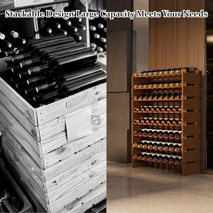 Bambloom Wine Rack Freestanding Floor, Wooden Stackable Bottle Storage Rack for Kitchen,Cellar. 72 Bottles Wine Holder Display Shelves for Champagne(Walnut)