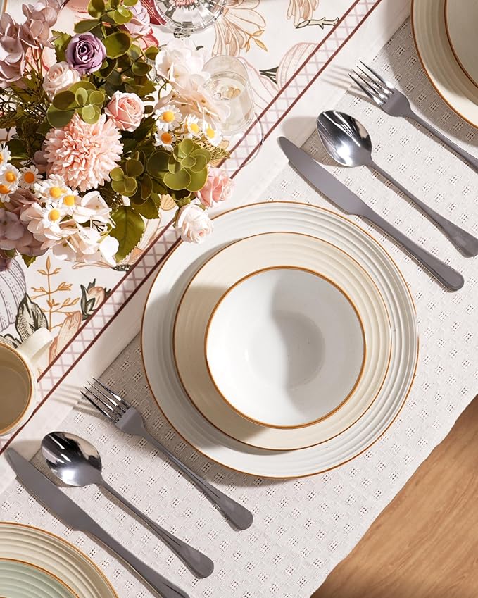 Famiware Jupiter Dinnerware Set, Plates and Bowls Dish Sets for 8 (24 Pieces), Microwave and Dishwasher Safe Stoneware Speckled Tableware, Chip and Scratch Resistant, Light Green