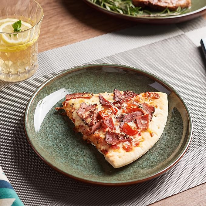 Stoneware Dinnerware Sets for 6, 18 Pieces Ceramic Plates and Bowls Sets, Chip and Scratch Resistant Dish Set, Dishwasher & Microwave Safe Plate Set, Brown Green