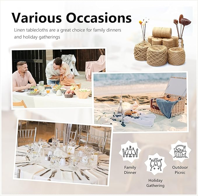 Linen World 100% Linen Tablecloth, Cream Tablecloth 120" x 60" Inch, Washable Rectangular Tablecloth for Dining, Outdoor, Weddings and Restaurants, Decorative Valentine Easter,Jacquard Weave Design