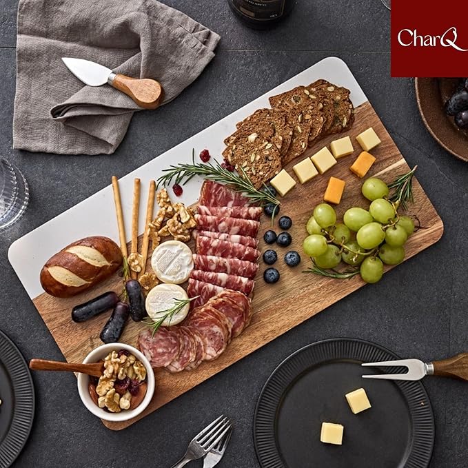 Marble Acacia Charcuterie Board Set (Premium Design Not Bamboo) – Cheese Platter Meat and Cheese Tray Medium Board for Small Gatherings Elegant Cheeseboard Gift