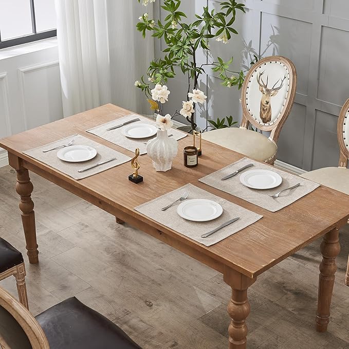 BALCONY & FALCON Placemats Set of 4 Faux Linen Cloth Place Mats Washable Waterproof Wrinkle Resistant Table Placemats for Dining Kitchen Farmhouse Indoor & Outdoor Use(Beige, 13.8”x 17.7”
