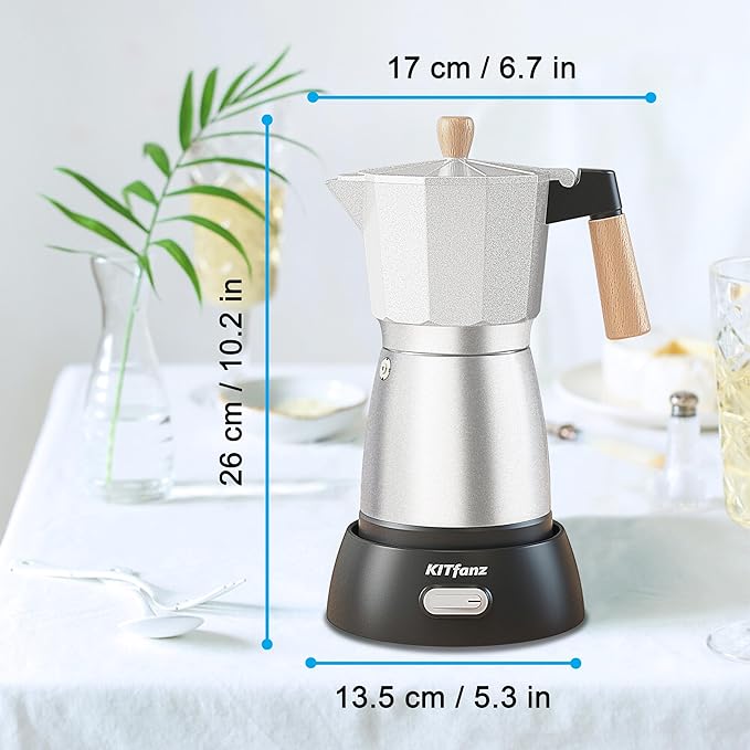 Electric Espresso Coffee Maker, Italian Coffee Pot, Electric Moka Pot, Cuban Coffee Maker, Portable Cafeteras Electricas Espresso Makers with Detachable Base 3 or 6 Cup (Bright Silver)