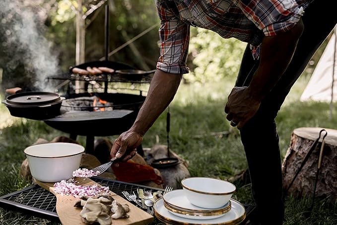Barebones Enamel Bowl Set - Dish Set of 2 Bowls - Enamelware Set for Camping and Everyday Use (Eggshell)