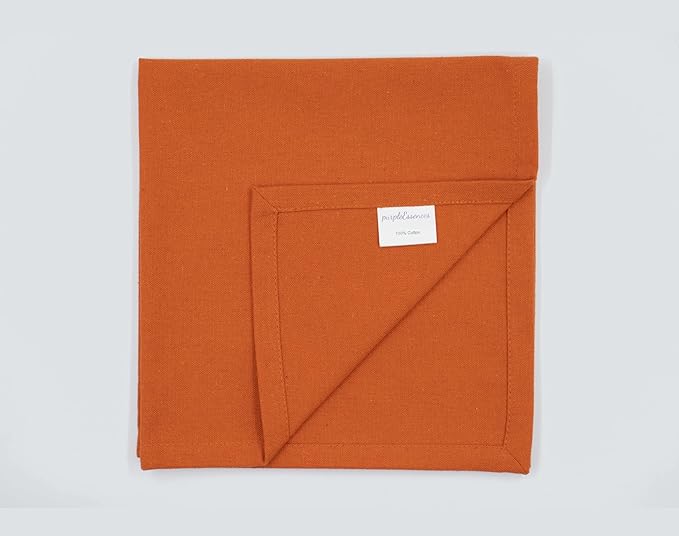 PurpleEssences Set of 6 Cloth Dinner Napkins 100% Cotton 18x18 Inch - Soft Durable Washable - Ideal for Farmhouse Party Christmas Holiday Winter - Perfect Everyday Use Table Linen - Orange