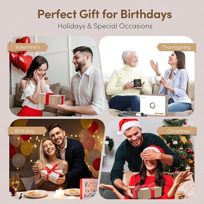 Coffee Mug Warmer Set, Temperature Control Smart Heated Mug for Desk, Electric Coffee Warmer with Auto Shut Off & Real-Time Temp Display, Gifts for Men Women, 15oz, Beige