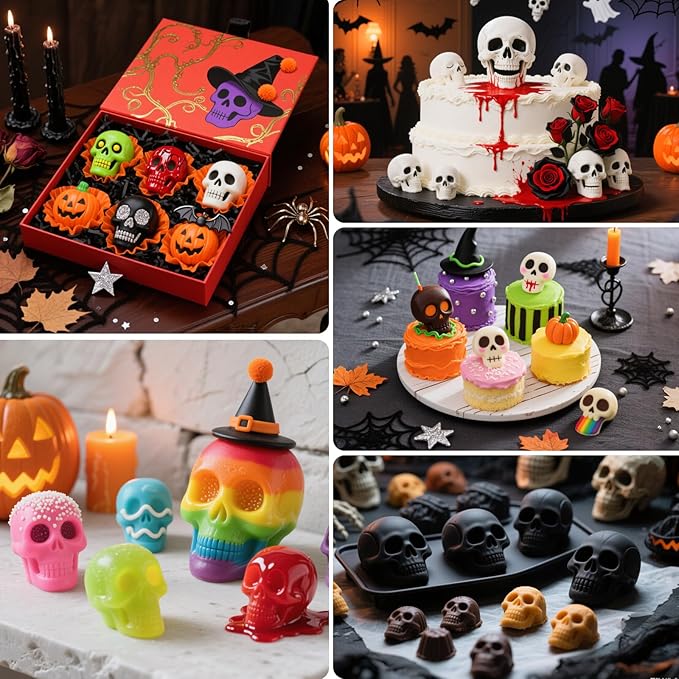 Skull Mold for Food with 20 Cavity, 3D Skull Baking Pan, Non-Stick Halloween Silicone Mold for Chocolate Cake Ice Cubes Halloween Decoration