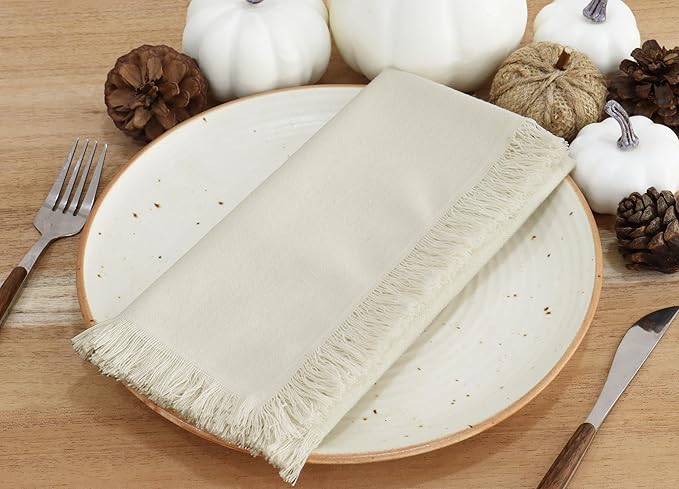 PurpleEssences Cloth Napkins with Fringes, 100% Cotton Christmas Holiday Winter Table Decor, Set of 6 18x18 Inch Reusable Dinner Napkins for Parties and Weddings - Royal Linen