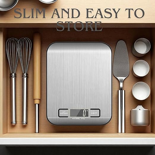 Food Scale For Kitchen - Stainless Steel Kitchen Scale, 100% waterproof, Batteries Included, Weighs Up to 22 lb/10kg, Digital Scale, Food Scale With Nutritional Calculator, Baking Scale, Cooking Scale