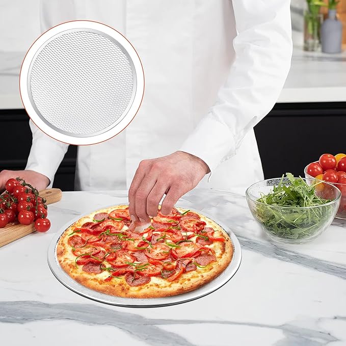 3 Pack Pizza Screen, 12 Inch Pizza Baking Screen, Aluminum Alloy Restaurant Grade Baking Screen for Oven, Round Pizza Crisper Tray, Pizza Mesh Baking Tray for Home Kitchen, BBQ, Seamless