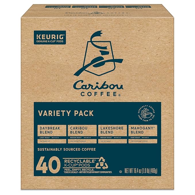 Caribou Coffee Single Serve Keurig K-Cup Pod Variety Pack, Light, Medium, and Dark Roast Coffees, 40-Count Box(Pack of 1)