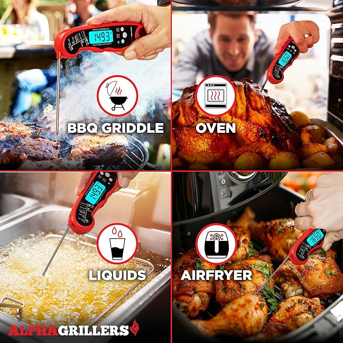 Alpha Grillers Meat Thermometer Digital - Instant Read Food Thermometer for Cooking Grilling BBQ Accessories Kitchen Gadgets Stocking Stuffers for Men Christmas Gifts for Men White Elephant Gifts Him