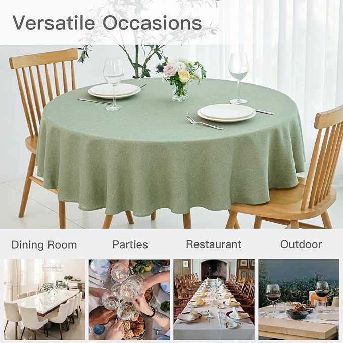 maxmill Linen Textured Tablecloth Spill-Proof Stainproof Wrinkle Free Washable Fabric Table Cloth for Circular Table Cover, Dining Room Buffet Banquet Party Holiday Dinner, Round 70 Inch Sage Green