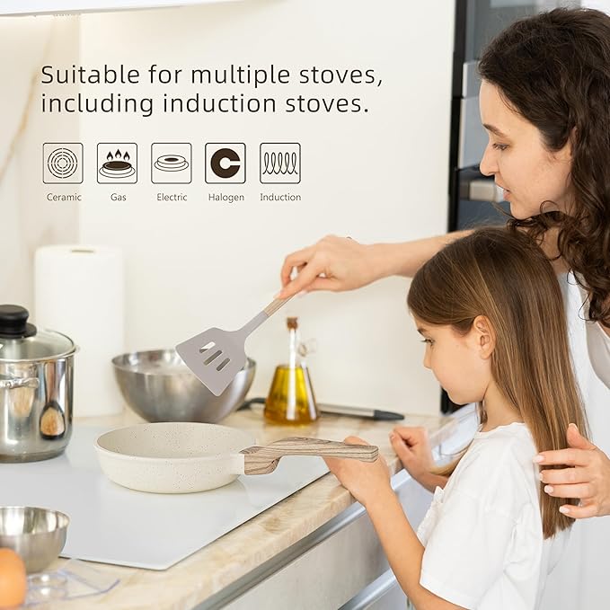 Caannasweis 20Pcs Cookware Sets, Nonstick Pots and Pans Set, Granite Induction Cookware, Non Stick Kitchen Cooking Set,Cream White 21 Piece Egg Pan Set, PFOS PFOA Free