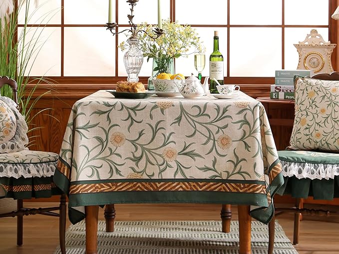 patdrea Designer French Linen Table Cloth for Rectangle Table,Vintage Fall Decorative Tablecloth,Floral Cover for Kitchen Dining Christmas,Tea Party,Thanksgiving,55"x79"-Littledaisy