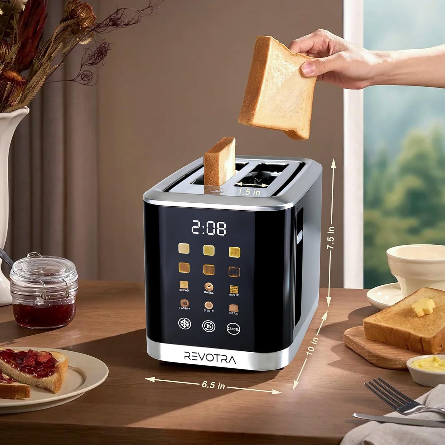 2 Slice Toaster Stainless Steel with LED Display, Extra Wide Slots, 6 Shade Settings, Defrost/Reheat/Cancel, Removable Crumb Tray ā Compact Toaster for Bagels & Waffles