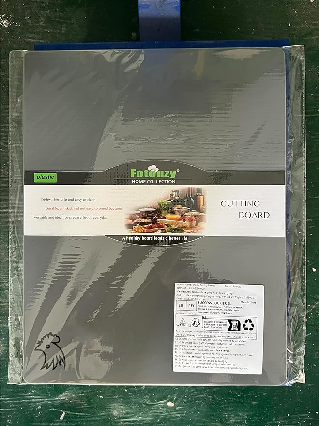 Fotouzy Plastic Cutting Boards with Food Icons, Flexible Cutting Mats, Set of 4, BPA-Free, Non-Porous, Non-slip Back and Dishwasher Safe, Modern Neutral Colors Gray