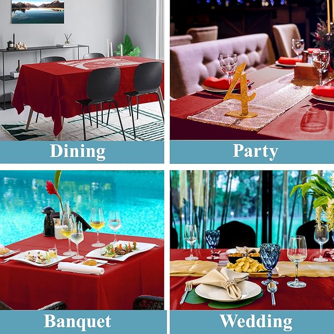 VidaFete Tablecloth 2 Pack 90 * 132inch Rectangle Table Cloth Polyester, Stain Wrinkle Resistant Polyester Dining Table Cover for Kitchen Dinning Party Wedding Rectangular Buffet Decoration(Red)