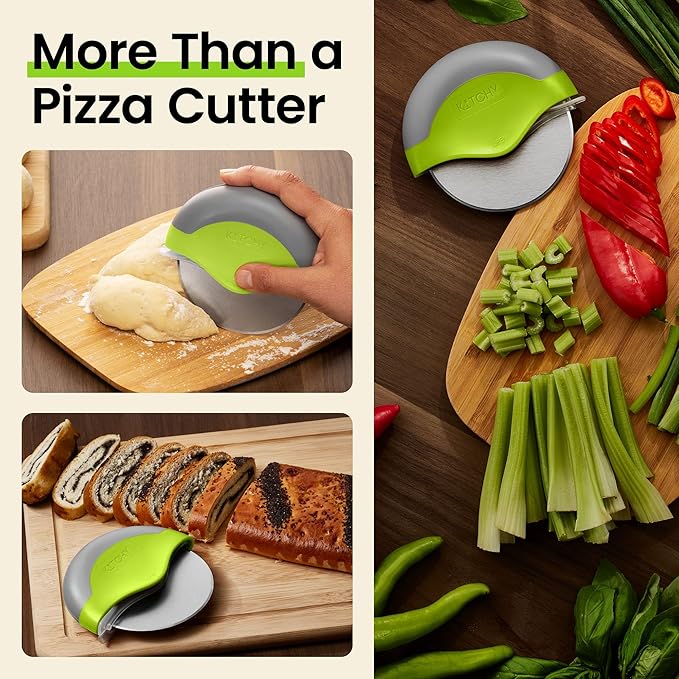 Kitchy Pizza Cutter Wheel with Protective Blade Cover, Ergonomic Pizza Slicer (Green)