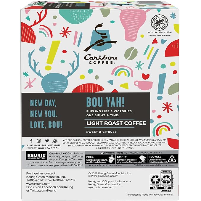 Caribou Coffee Bou-Yah, Keurig Single Serve K-Cup Pods, 22 Count