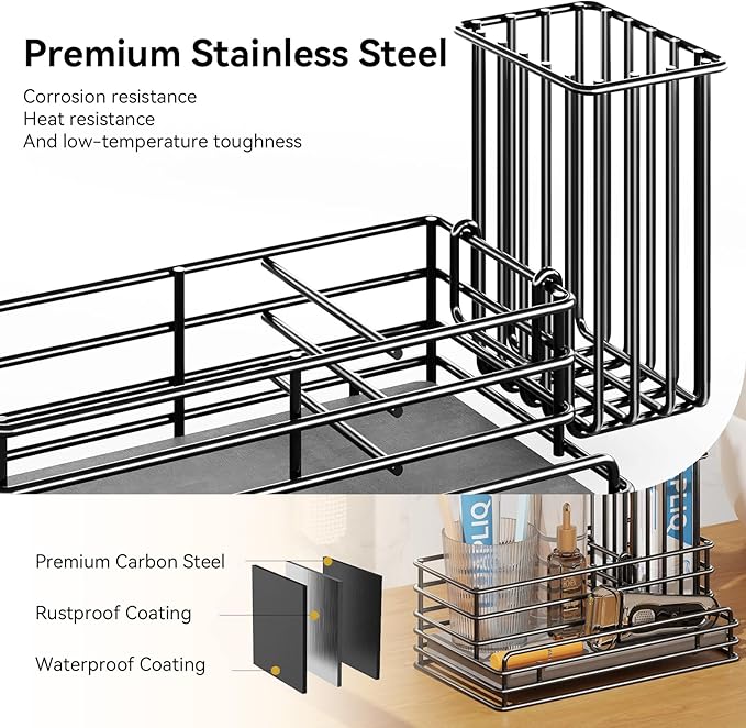 Yofidra Kitchen Sink Caddy: Sink Sponge with Instant Drying Stone, Metal Stainless Steel Dish Sponge Holder Basket for Sponges, Scrubbers, Soap, 9.5" X 5.5" X 5.7" Home Decor Storage and Organization