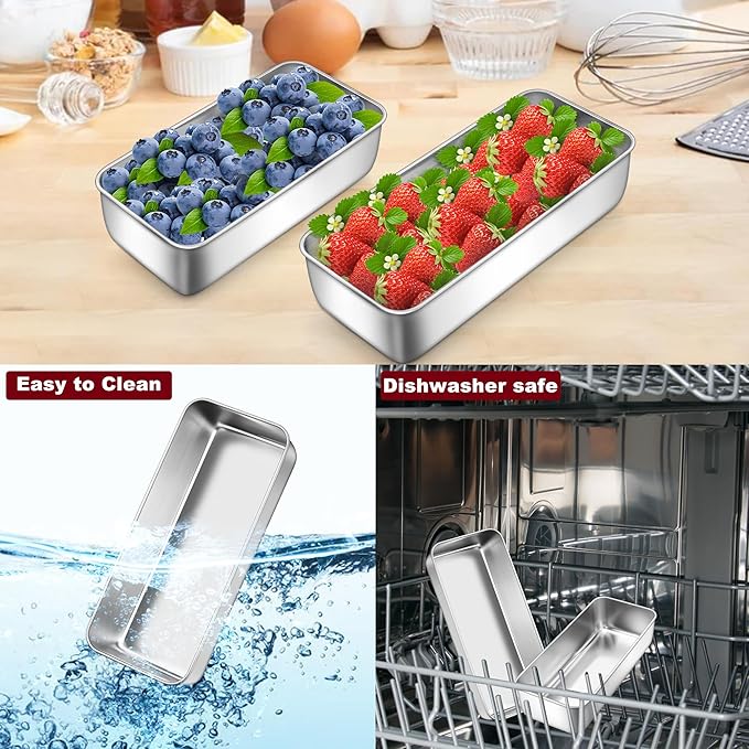 LIANYU Stainless Steel Loaf Pans Set of 3, Includes 1 Large (12x5 Inch) & 2 Medium (9x5 Inch) Bread Baking Pan, Solid Metal Bakeware Set for Meatloaf, Sourdough Bread, Brownies, Dishwasher & Oven Safe