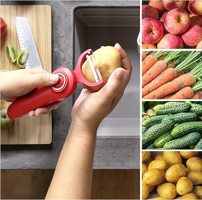 3-in-1 Electric Peeler | Auto Blade for Fruits/Vegetables | 3 Interchangeable Blades | Type-C Charging,Battery Capacity 1500 mAh | Kitchen, Travel, Camping