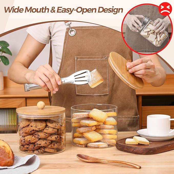 ComSaf Half Gallon Cookie Jar, Large Glass Jar with Lid Set of 2, 1.8 Qt Glass Food Storage Containers, Flour Sugar Storage Containers for Candy Cereal Nuts Beans, Canisters Sets for The Kitchen