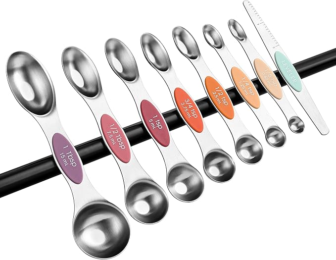 Spring Chef Stainless Steel Metal Magnetic Measuring Spoons Set of 8 with Leveler, Heavy Duty Nesting Teaspoon & Tablespoon Measuring Spoons, Kitchen Gadgets for Baking & Cooking - Desert Sunset