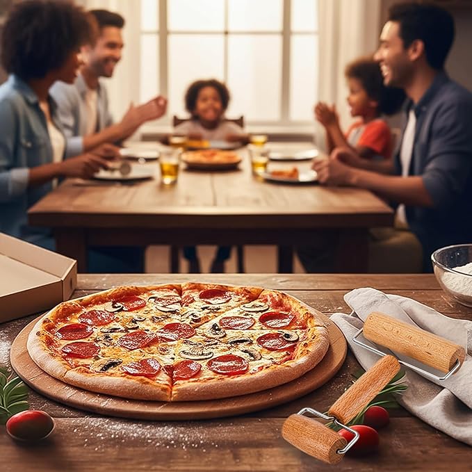 Hiceeden Set of 2 Pizza Dough Roller & Dough Docker, Stainless Steel Dough Hole Maker Puncher Wooden Rolling Pin for Pizza, Cookie, Pie, Pastry, Bread, Crust