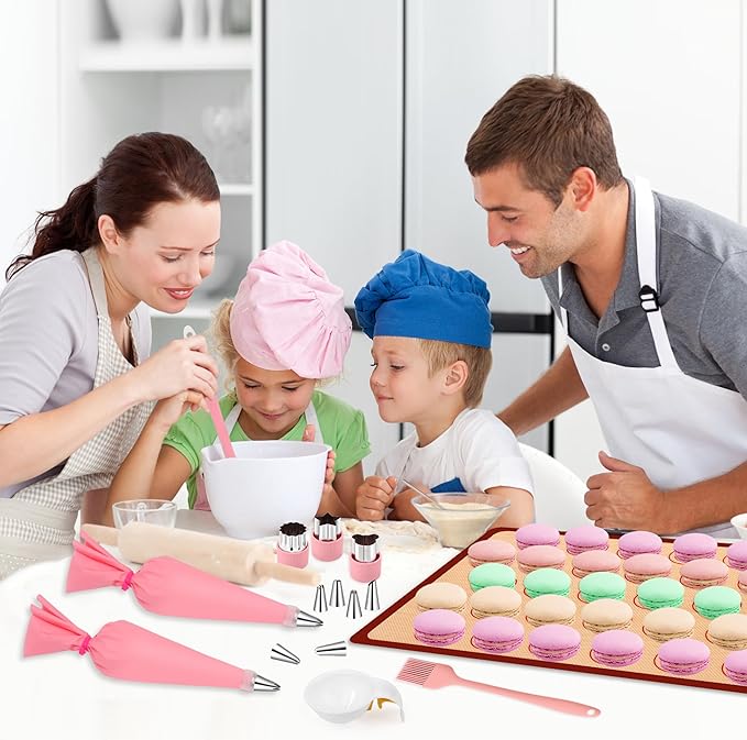 29P Macaron Silicone Baking Mats-Coldairsoap 2 Half Sheet Macaron Silicone Baking Mats 11.6"x16.5",1 Egg Separator,1 Pastry Brush,1 Spatula,12 Frosting Tips,2 Piping Bags, 1 Coupler, 6 Embossing Molds