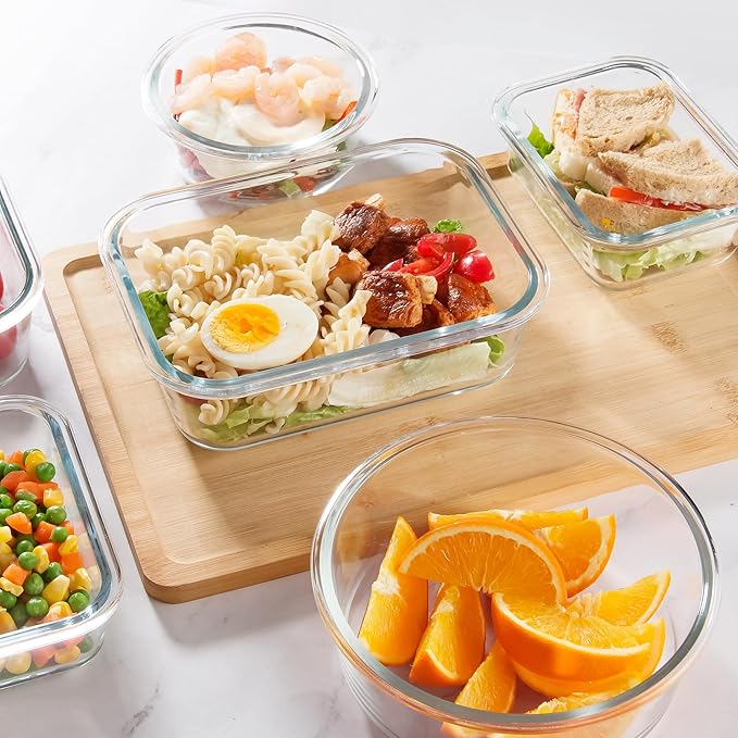 12 Pack Glass Storage Containers with Lids, Glass Meal Prep Containers Set, Airtight Food Storage Containers, Grey